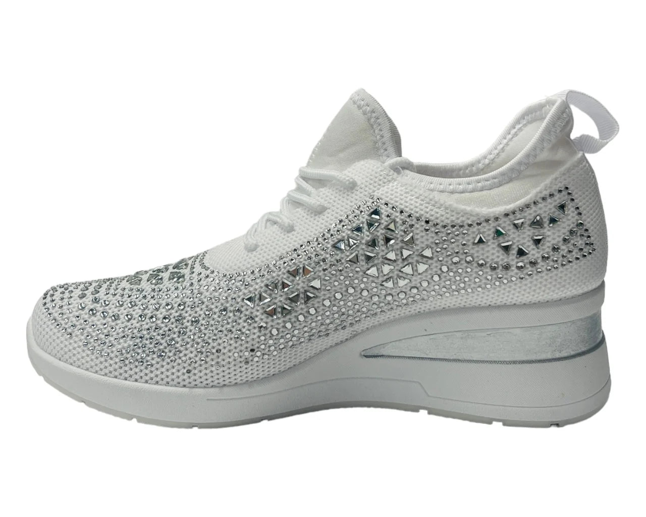 Women's Casual Wedge Diamante Lace Up Trainers