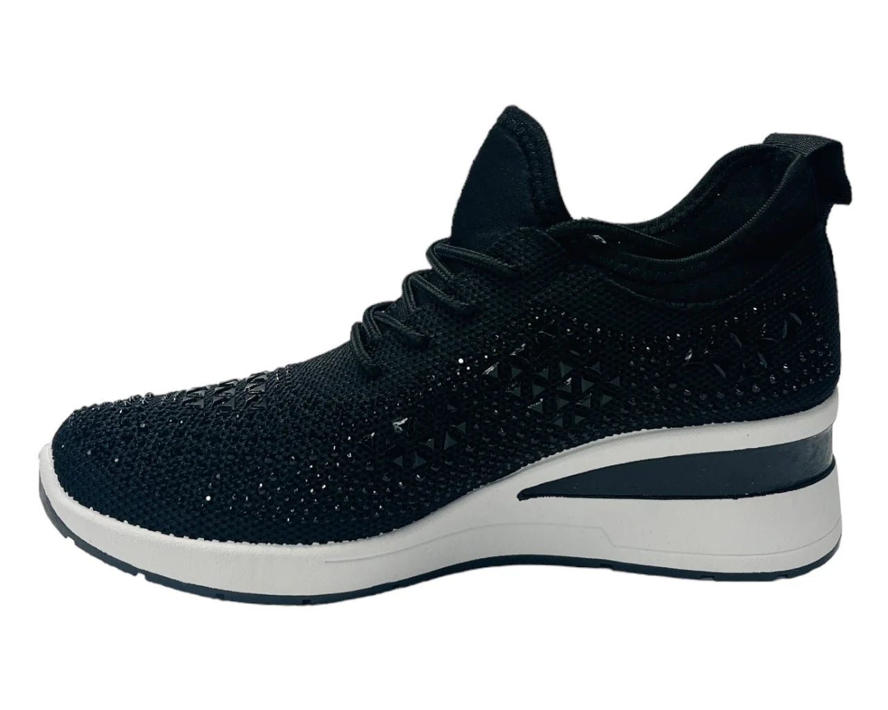 Women's Casual Wedge Diamante Lace Up Trainers