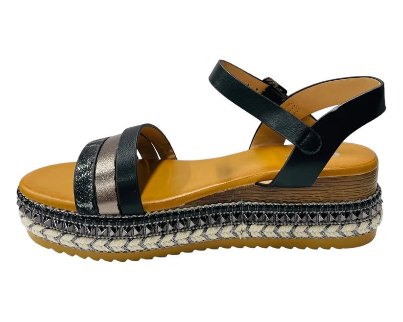Women's Ankle Strap Faux Leather Wedge Sandals