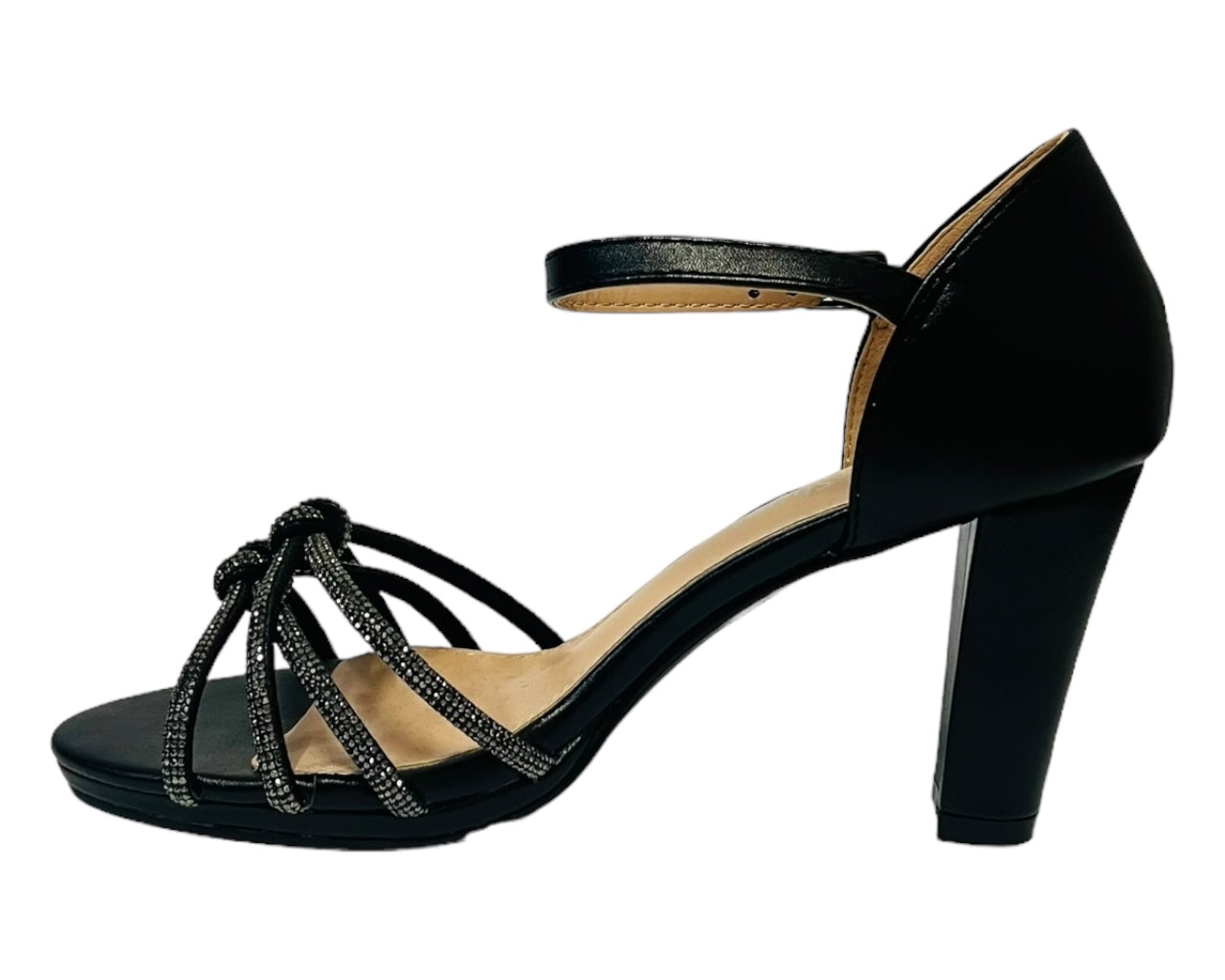 Cross Strap Glitter Block Heel Shoes