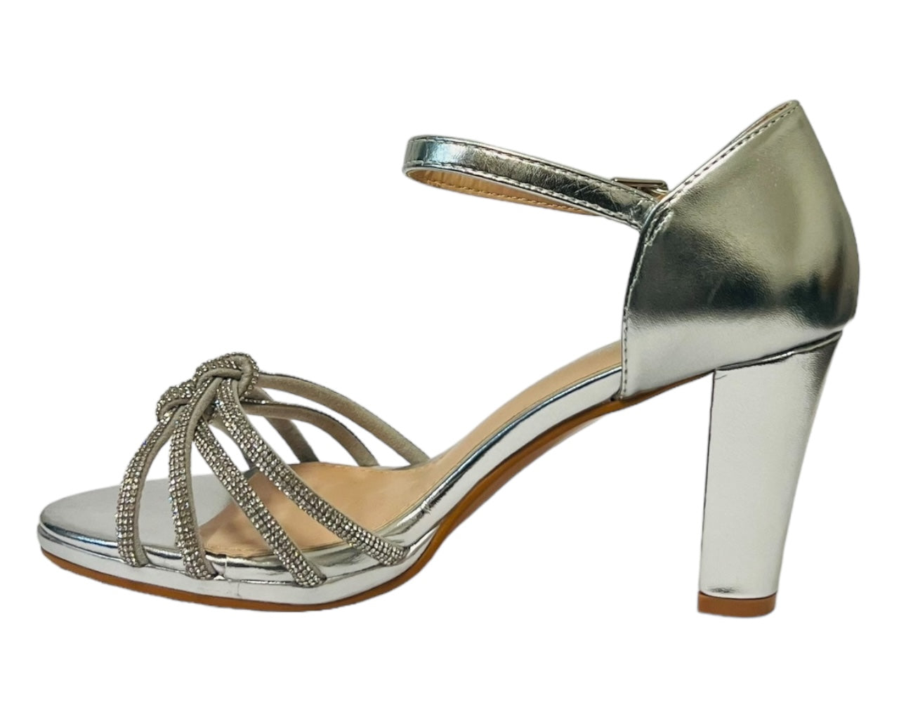 Cross Strap Glitter Block Heel Shoes