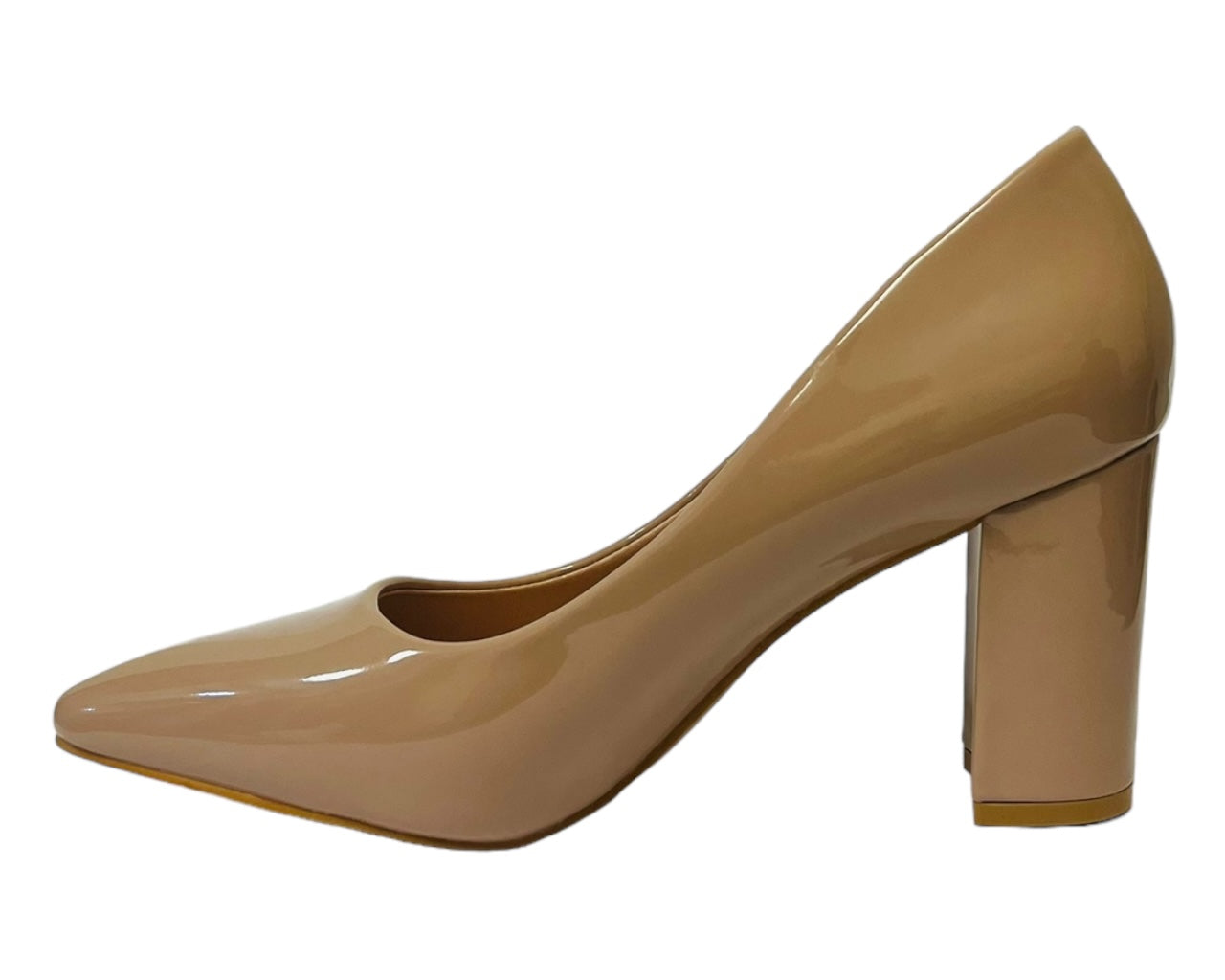 Block Heel Faux Patent Court Shoes