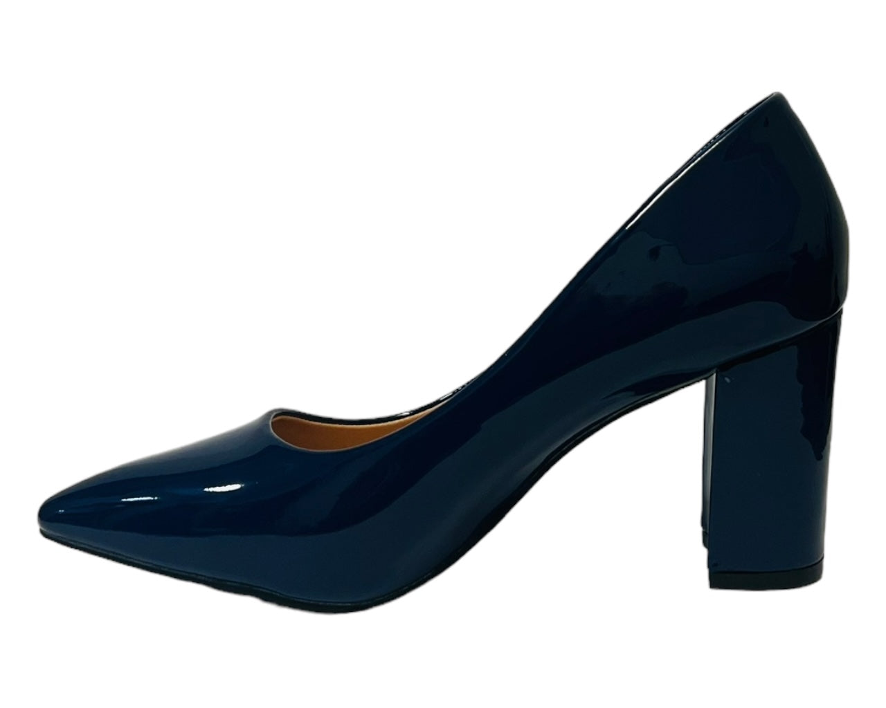 Block Heel Faux Patent Court Shoes