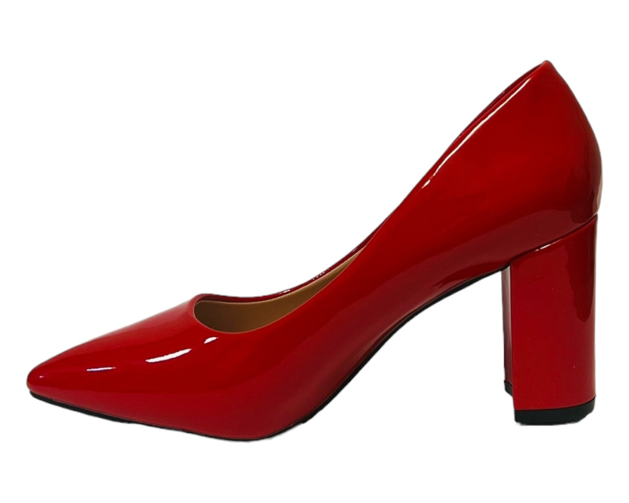 Block Heel Faux Patent Court Shoes