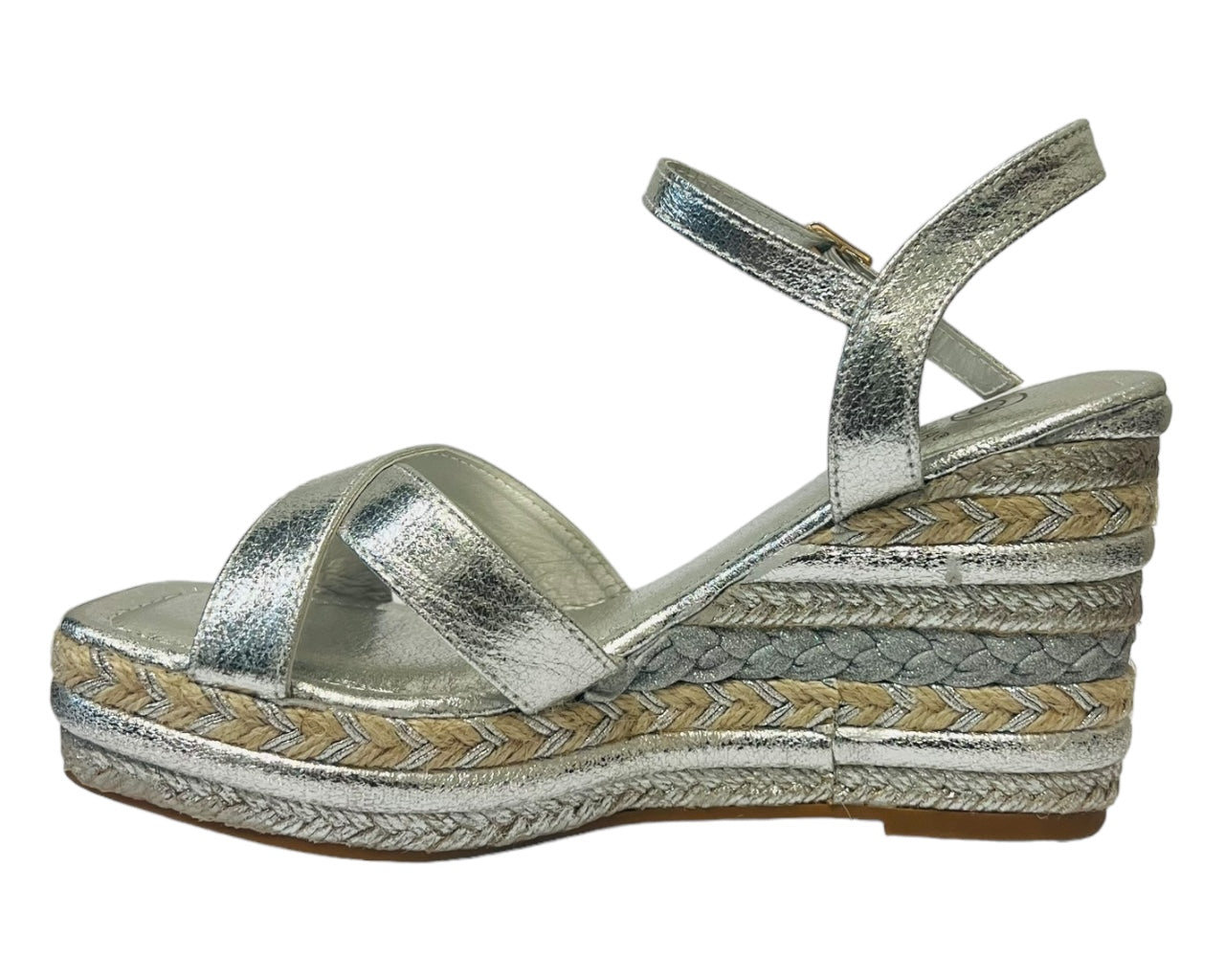 Ankle Strap Espadrilles Wedge Platform Sandals Black/Silver