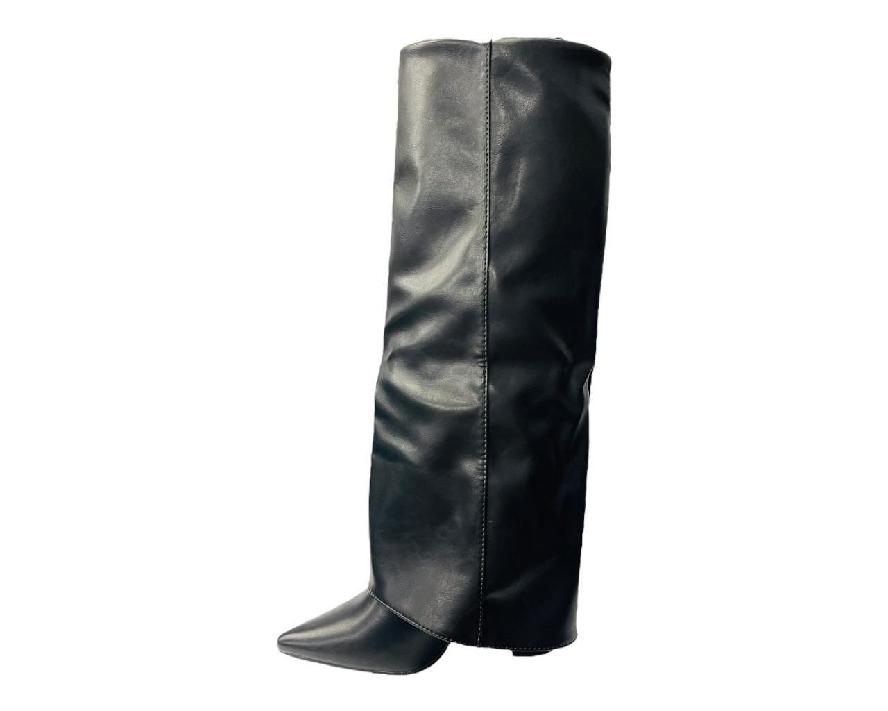 Faux Leather Buckle Strap Fold Over Boots