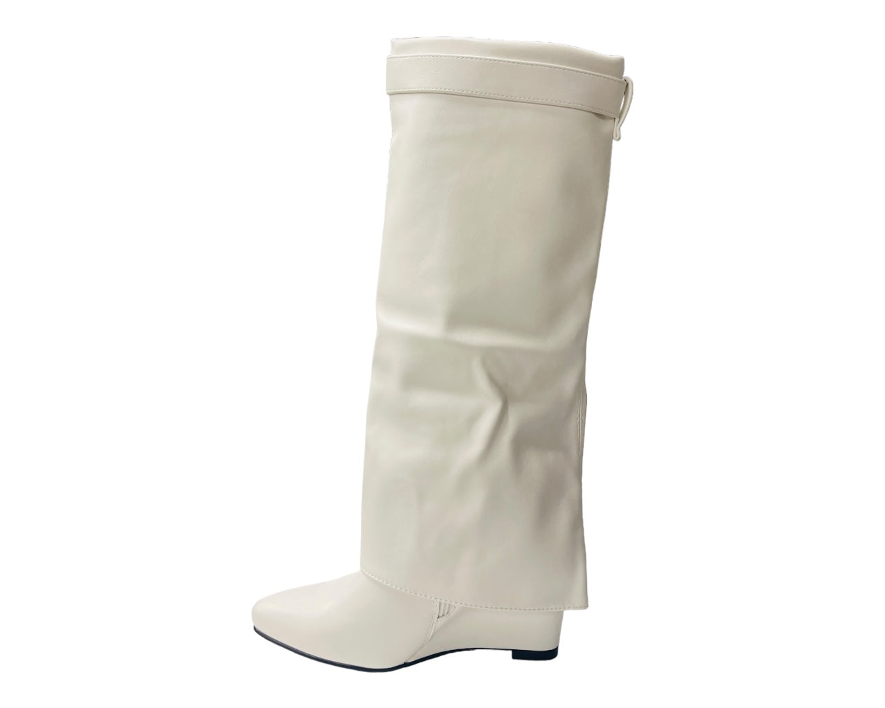 Faux Leather Fold Over Wedge Heel Boots