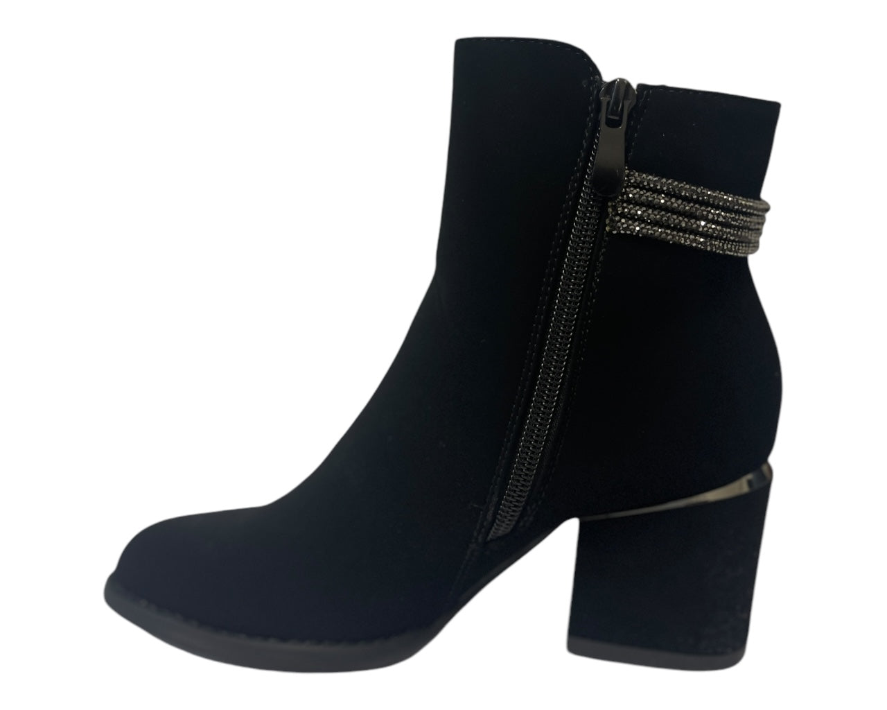 Block Heel Diamante Details Ankle Boots