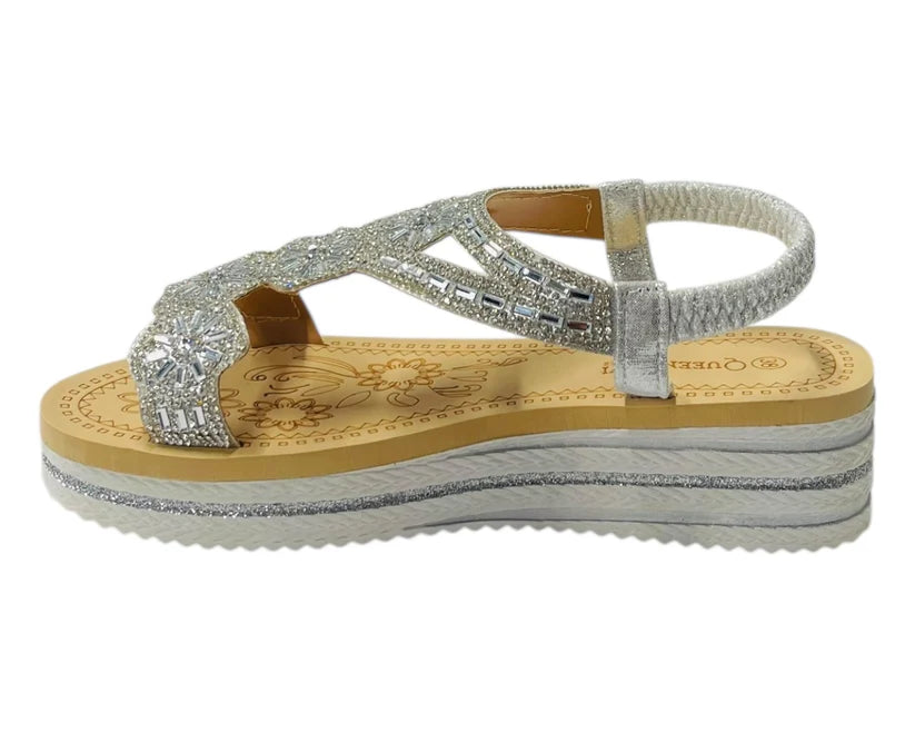 Women's Diamante Elastic Ankle Strap Wedge Sandals