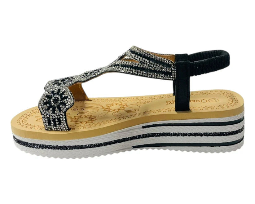 Women's Diamante Elastic Ankle Strap Wedge Sandals