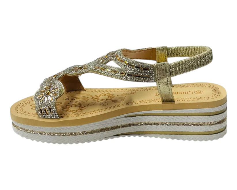 Women's Diamante Elastic Ankle Strap Wedge Sandals