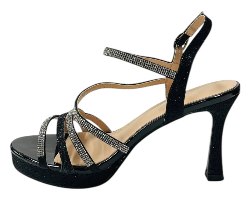 Diamante High Heel Glitter Ankle Strap Shoes