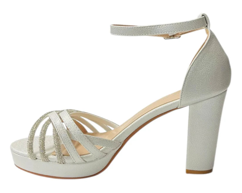 Diamante Block Heel Glitter Crossover Strap Shoes