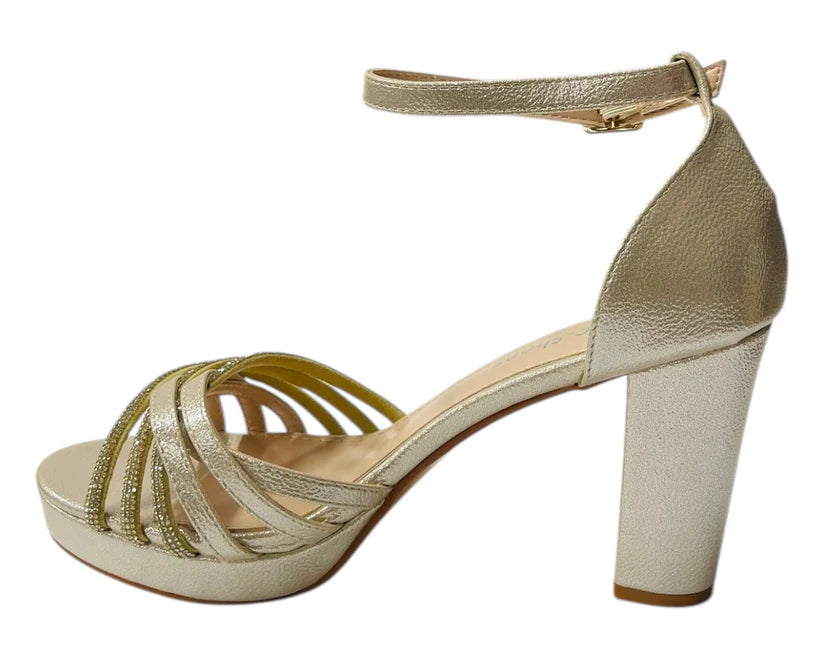 Diamante Block Heel Glitter Crossover Strap Shoes