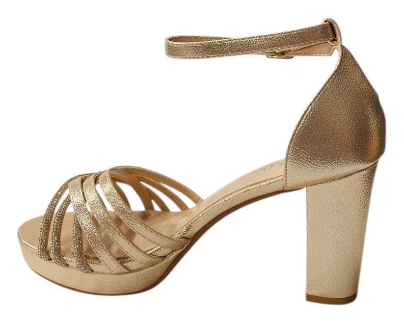 Diamante Block Heel Glitter Crossover Strap Shoes