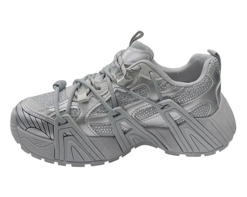 Chunky Sole Rhinestone Lace Up Sports Trainers