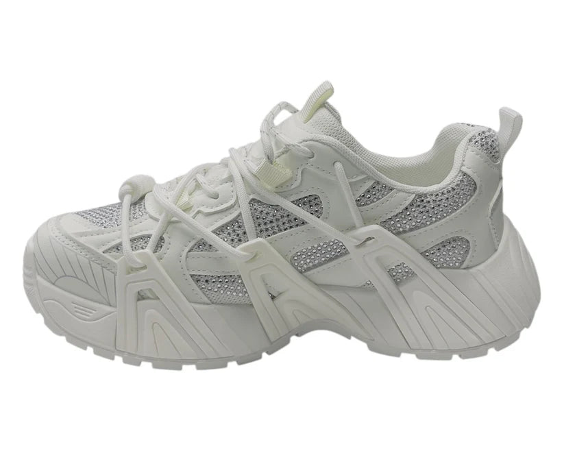 Chunky Sole Rhinestone Lace Up Sports Trainers