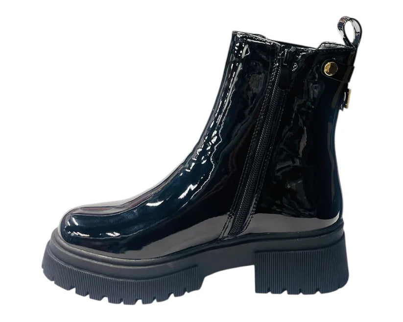 Patent Faux Leather Ankle Boots with Zip Closure