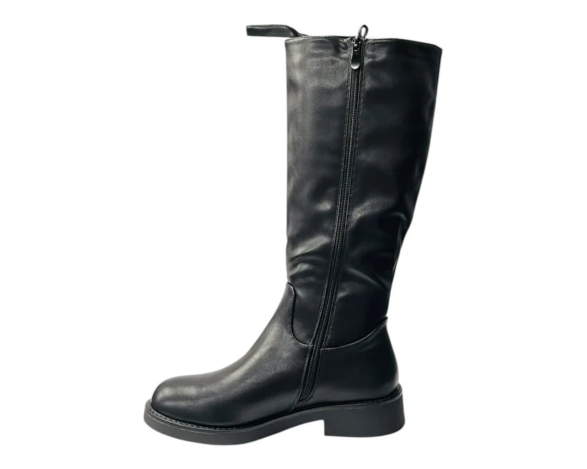 Faux Leather Zip Mid Calf Full Zip Boots