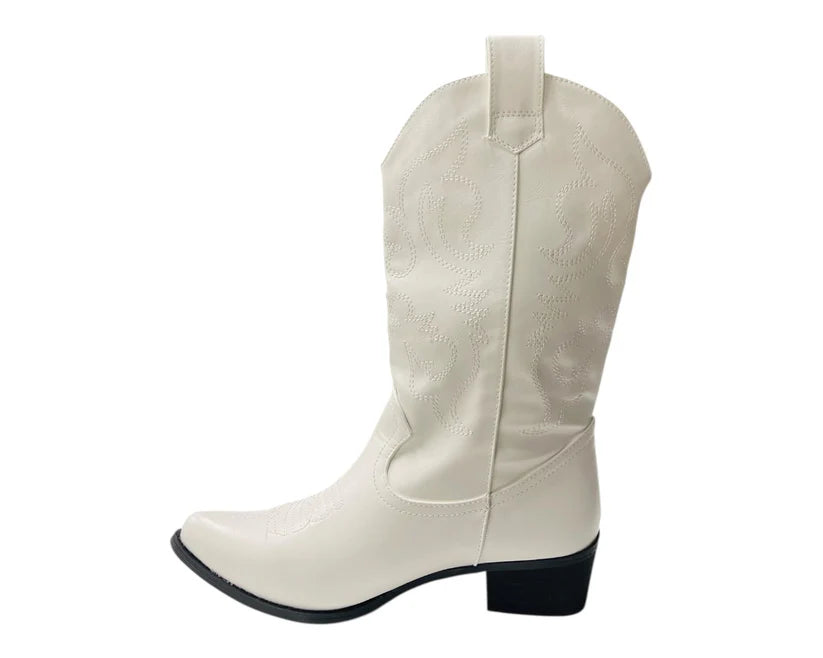 Mid Calf Embroidered Faux Patent Leather Cowboy Boots