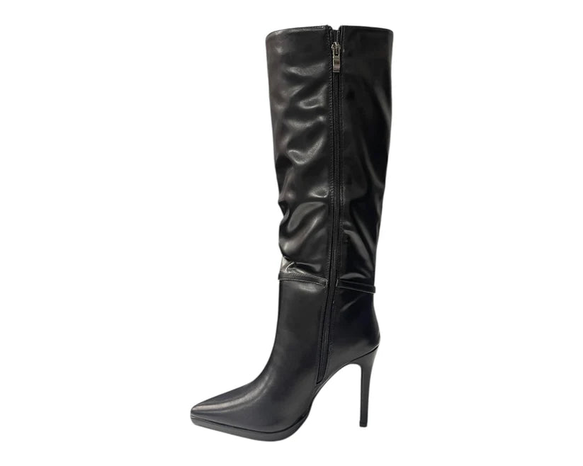 Pointed Toe Faux Leather Stiletto Heel Knee High Boots