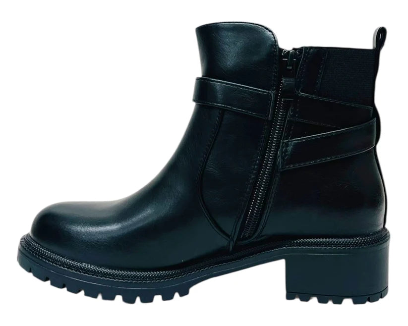 Elastic Panel Faux Leather Zip Ankle Boots