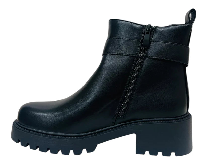Chunky sole faux leather ankle boots with elastic panels and zip