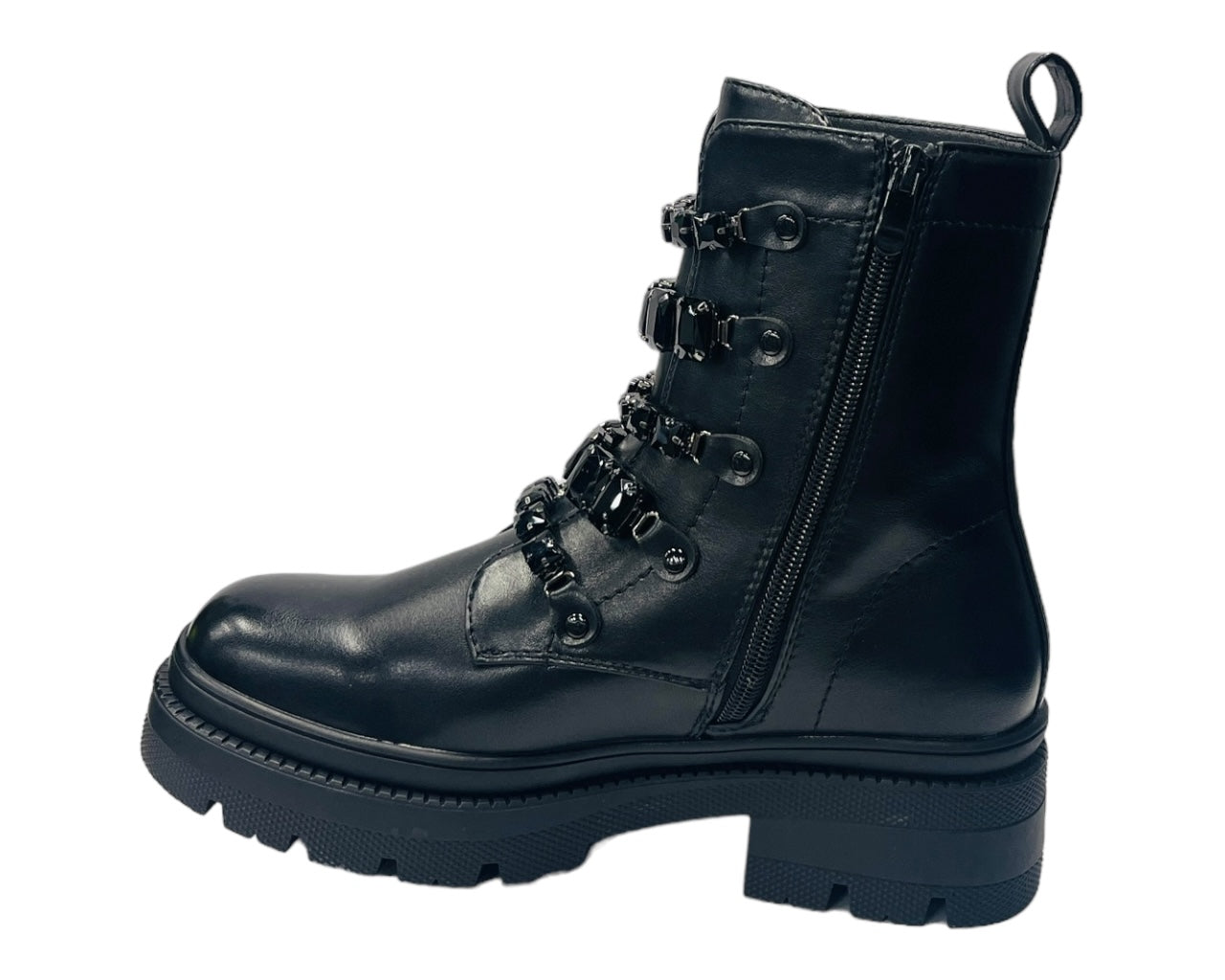 Platform Faux Leather Pearl Ankle Boots
