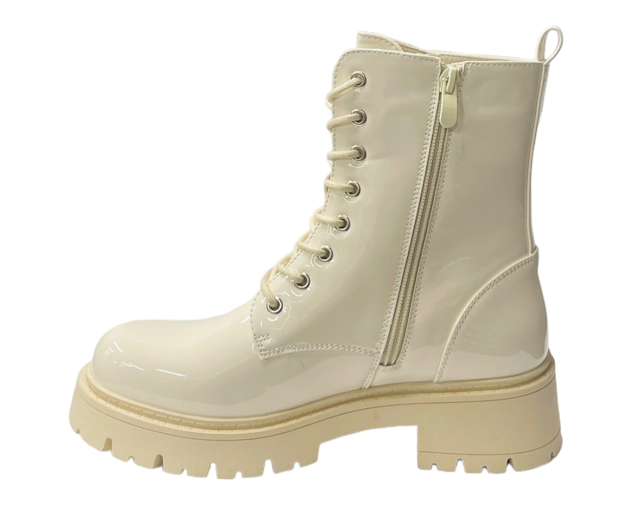 Faux Patent Chunky Sole Ankle Boots