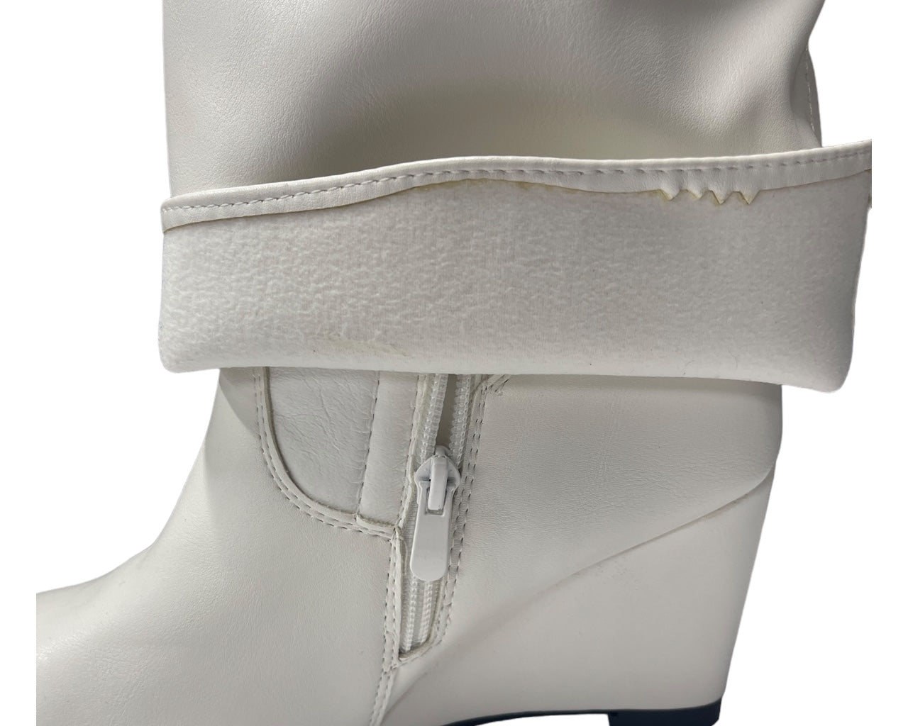 Faux Leather Fold Over Wedge Heel Boots