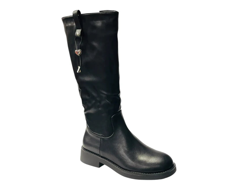 Faux Leather Zip Mid Calf Full Zip Boots