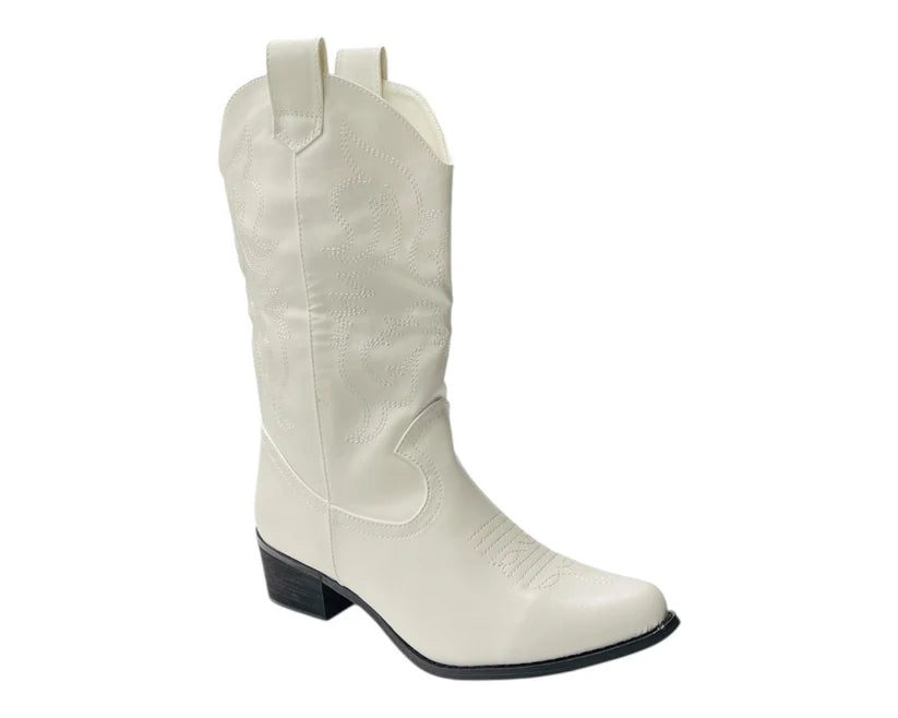 Mid Calf Embroidered Faux Patent Leather Cowboy Boots