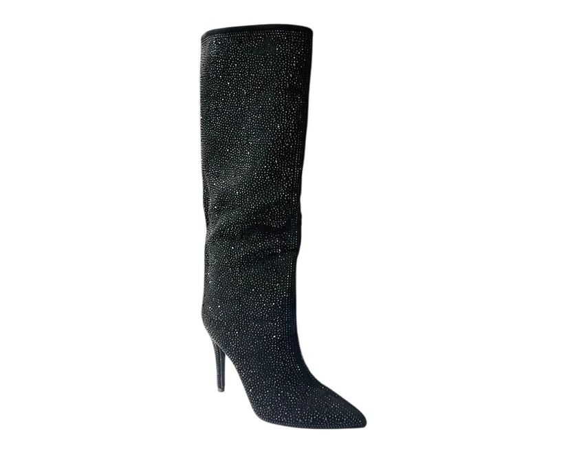 Pointed Toe All Over Diamante Stiletto Heel Knee High Boots