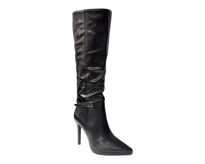 Pointed Toe Faux Leather Stiletto Heel Knee High Boots
