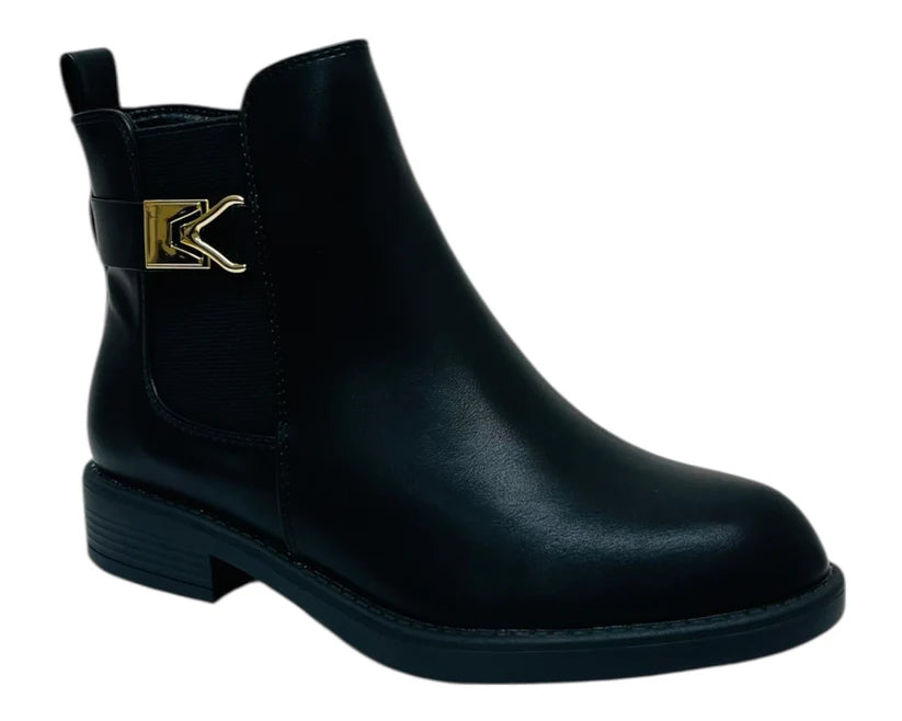 Flat Sole Elastic Panel Faux Leather Zip Ankle Boots