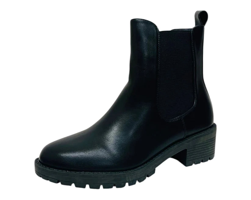 Faux Leather Elastic Panel Zip Ankle Boots