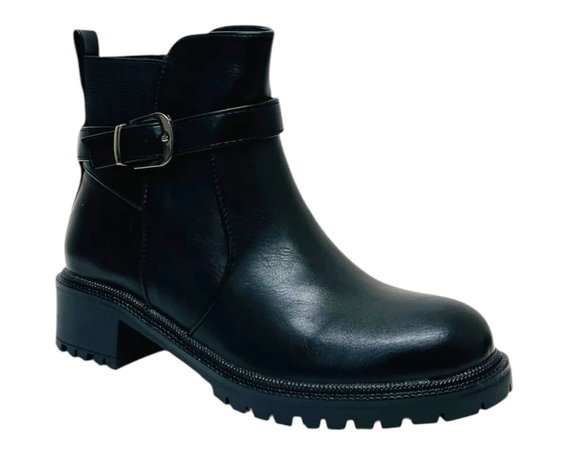 Elastic Panel Faux Leather Zip Ankle Boots