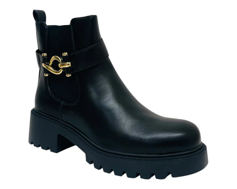 Chunky sole faux leather ankle boots with elastic panels and zip