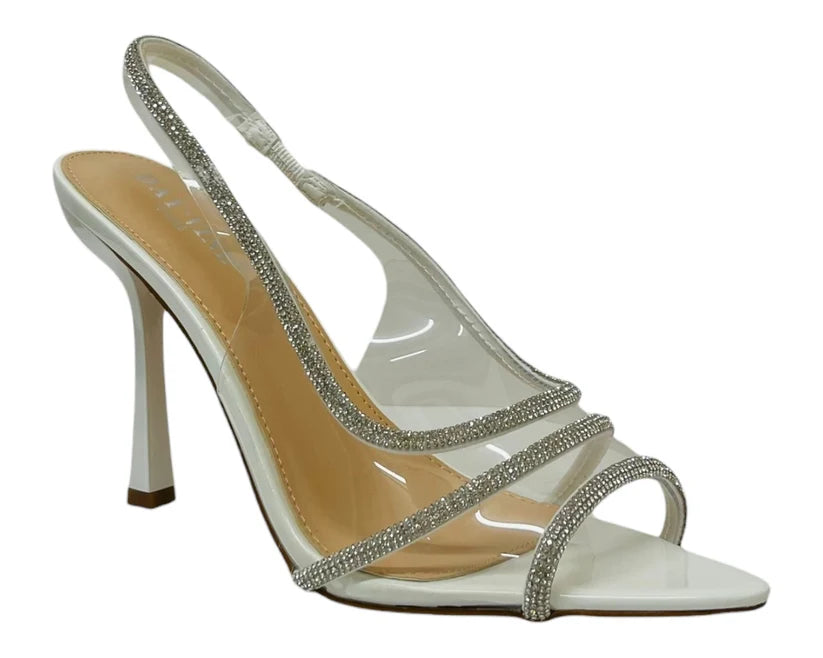 Women's Ankle Strap Rhinestone Stiletto Heel Shoes Beige