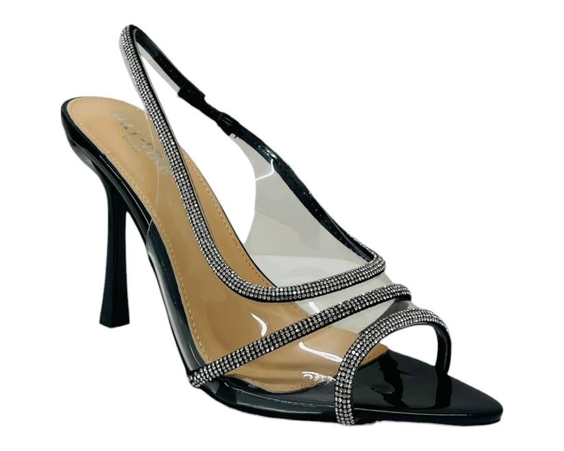 Women's Ankle Strap Rhinestone Stiletto Heel Shoes Beige