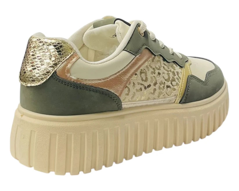 Platform Lace-Up Trainers in Faux Leather