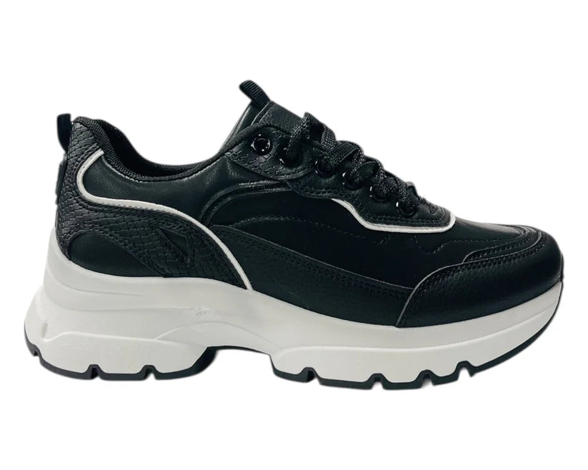 Chunky-Sole Faux Leather Lace-Up Sneakers