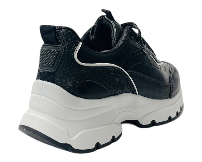 Chunky-Sole Faux Leather Lace-Up Sneakers