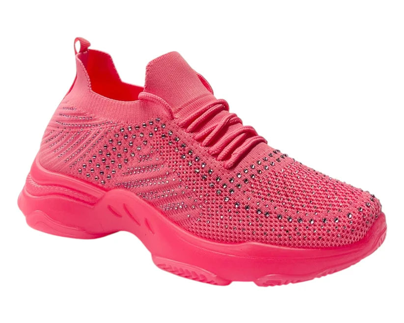 Diamante-Embellished Sock-Style Lace-Up Sneakers