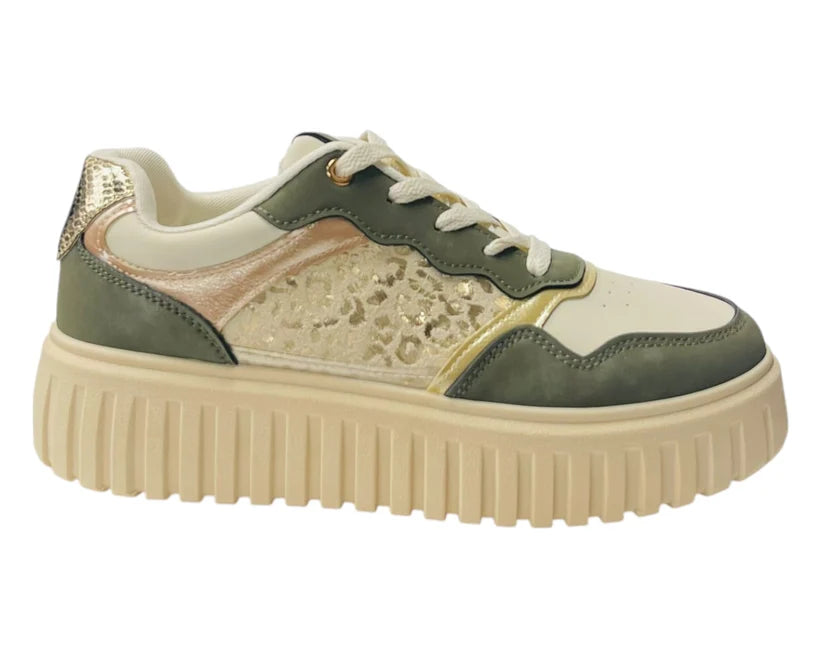Platform Lace-Up Trainers in Faux Leather