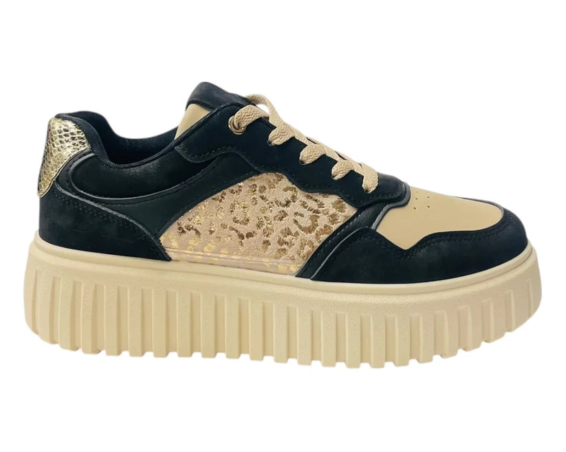 Platform Lace-Up Trainers in Faux Leather