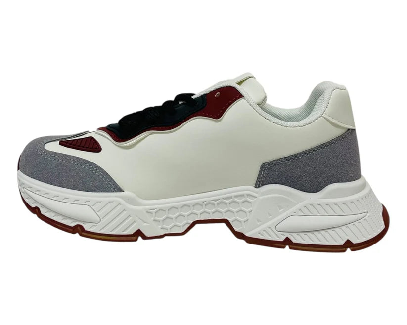 Faux Leather Lace-Up Trainers with Thick Sole