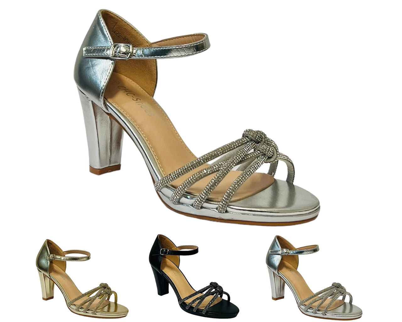 Cross Strap Glitter Block Heel Shoes