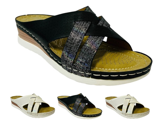 Women's Lightweight Cross Strap Mules Wedge Slider
