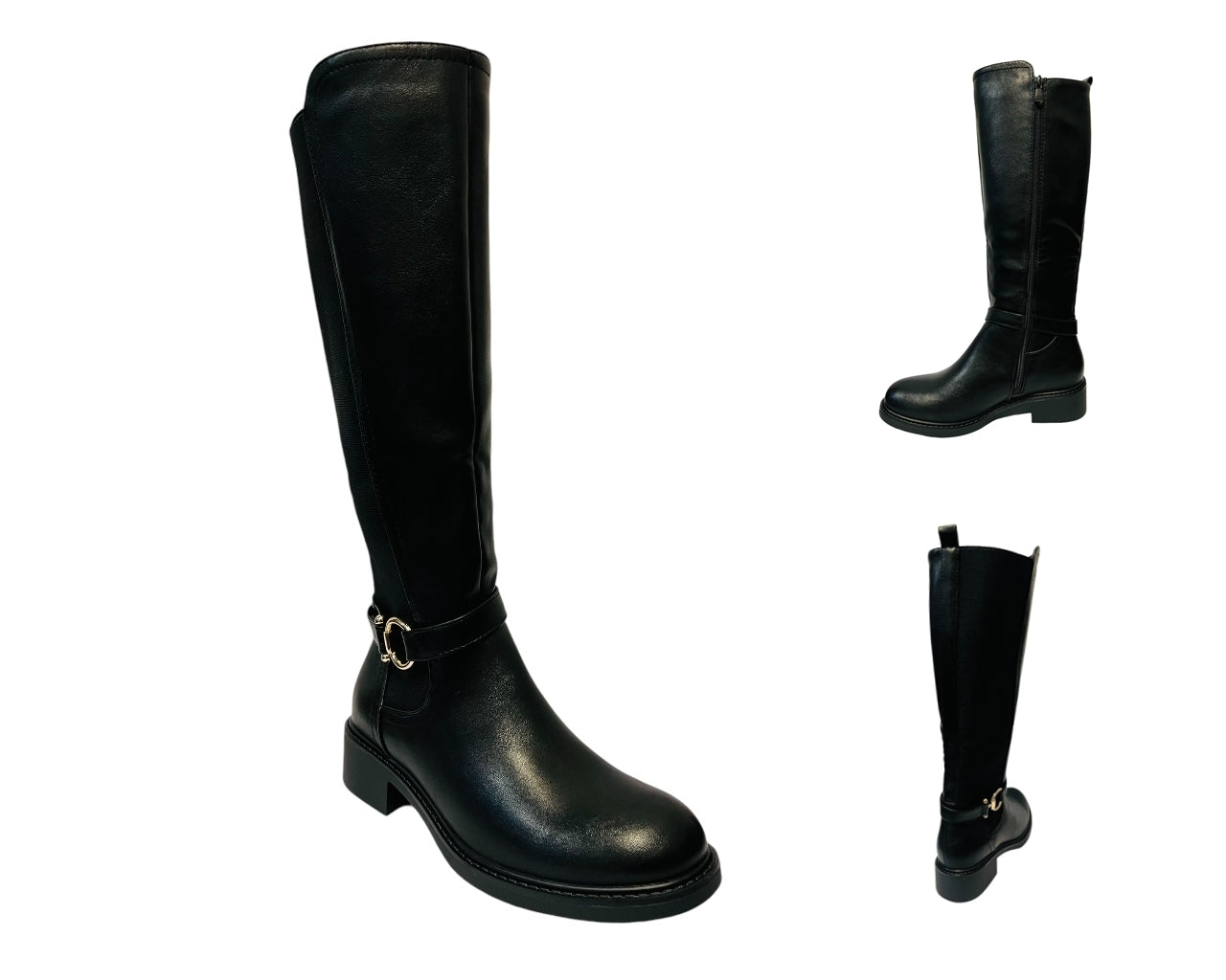 Women's RQ-51 Faux Leather Knee High Stretch Zip Boots Black